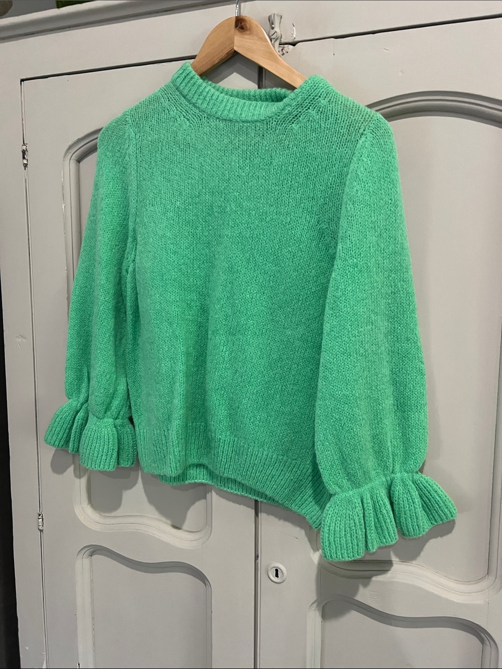 Nation LTD Mint Green Ruffle Cuff Crewneck Sweater